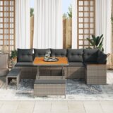 vidaXL 9-dijelni set vrtnih kauča s jastučićima siva poli ratan acacia | shoptok.hr