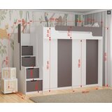  Drveni dječji povišeni krevet DORIAN III s ormarom - rozi - 200x90 cm - Madrac od PE pjene s kokosovim slojem 10cm | shoptok.hr