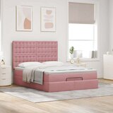  Otomanska postelja z vzmetnicami & LEDs roza 140x190cm žamet, (22053658) | Shoptok.si