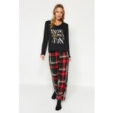 Trendyol Black Motto with Foil Print Tshirt-Pants and Knitted Pajamas Set Cene