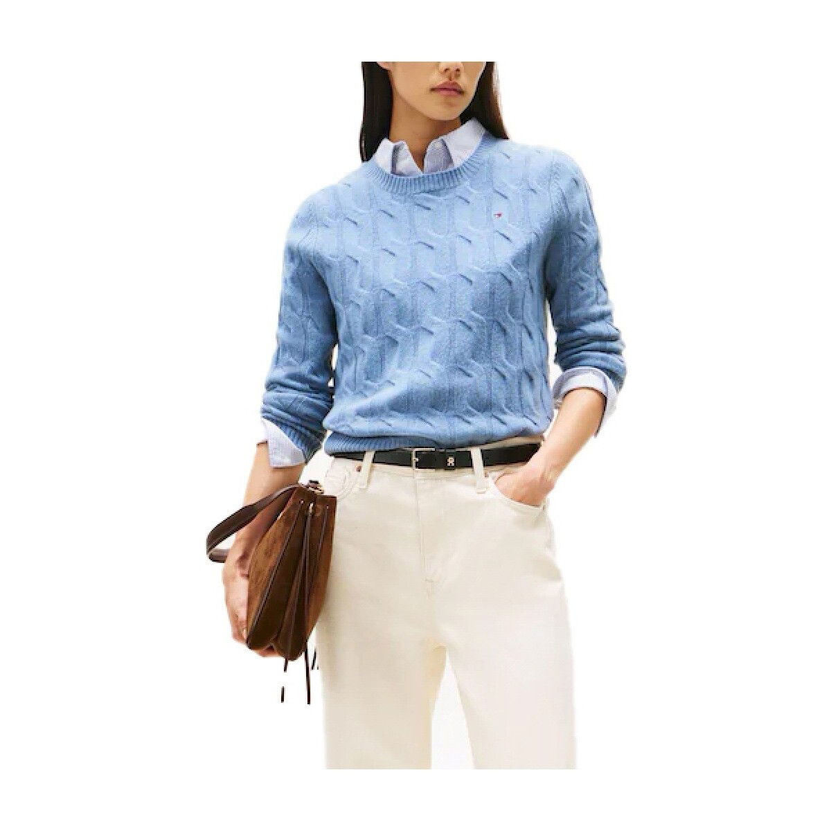 Tommy Hilfiger Puloverji SOFT WOOL CABLE C-NK LS Modra Cene