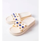 Gemre Beige Embellished Slides Montesarchio | shoptok.hr