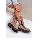 Boto Fleece-Lined Flat Heel Boots Beige Palimra | ePonuda.com