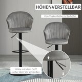  Set 2 okretne barske stolice s naslonom baršun podesiva visina sive 54x56x91-111 cm | shoptok.hr