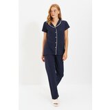 Trendyol Navy Blue Piping Detailed Knitted Pajamas Set Cene