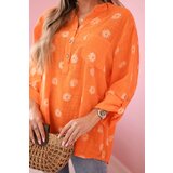 Kesi Włoski Linen Women's Blouse with Floral Pattern, Long Sleeves, and Buttons Orange | Shoptok.si