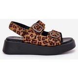 Boto Ladies Platform And Wedge Sandals With Buckles Leopard Brown Genorre | ePonuda.com