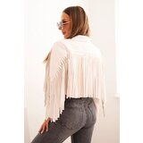 Kesi Włoski Women's eco-leather jacket with fringes in boho style light beige | Shoptok.si
