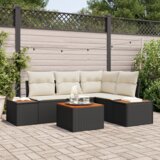 vidaXL 5-delni vrtni kavč set z blazinami Črn poli ratan akacija | Shoptok.si
