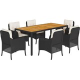  7-dijelni vrtni blagovaonski set s jastucima crni od poliratana Crna 190 cm table length | shoptok.hr