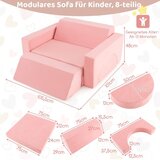  Dječji kauč, igraći kauč, dječja sofa s izmjenjivim pokrivačem, dim. 105,5 x 101 x 48 cm, ružičasta | shoptok.hr