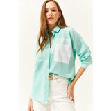 Olalook Women's Aqua Green Pocket Detailed Oversize Woven Shirt | Shoptok.si