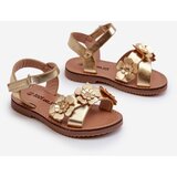 Boto Children's sandals adorned with flowers, fastened with velcro, golden Fagossa | Shoptok.si
