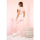 Kesi Włoski Ribbed set blouse + wide-leg trousers powder pink | Shoptok.si
