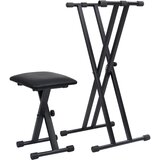 vidaXL Set stalka za klavijature s dvostrukim nosačem i stolcem crni | shoptok.hr