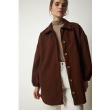 Happiness İstanbul Women's Brown Buttoned Pocket Oversize Shirt Jacket Cene