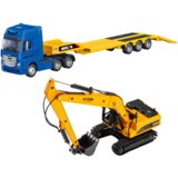 Metalni kamion s poluprikolicom i bagerom Huina 1:50 - plavo/žuti | shoptok.hr