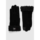 Karl Lagerfeld Rokavice iz semiša črna barva