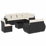 Maison Chic Seti vrtnega pohištva - Vrtna garnitura - Vrtni pohištvo set 9-delna z blazinami črn poli ratan, (21798104) | Shoptok.si