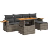 Maison Chic Seti vrtnega pohištva - Vrtna garnitura - Vrtni pohištvo set z blazinami 6-delna siv ratan/akacija, (21796666) | Shoptok.si