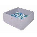 MeowBaby Square Ball Pool, 90x90x40 cm z 200 žogami, bombaž, svetlo siva: bela/modra/turkizna/nebeško modra, (21333802) | Shoptok.si