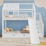 Möbrio Pogradna postelja iz lesa in MDF 90x200 cm - z drsnikom in lestvijo za shranjevanje - bela, (22060381) | Shoptok.si
