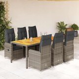  7-dijelni vrtni bistro set od poliratana s jastucima sivi - 190 x 90 x 75 cm Bez naslona za noge 6 | shoptok.hr