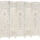 vidaXL Ročno izrezljan paravan 5-delni bel 200x165 cm trden mangov les | Shoptok.si
