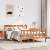 Maison Chic Posteljni okvir - Dvoposteljna postelja - Zakonska postelja z vzglavjem voščeno rjava 135x190 cm borovina, (21693876) | Shoptok.si