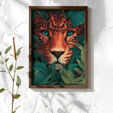 Wallxpert uramljena MDF slika NAL031-46, lice leoparda tirkiznih očiju među tropskim lišćem, 35,5 x 47 cm | Eponuda.com