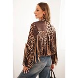 Kesi Włoski Women's suede jacket with fringe in leopard print brown | shoptok.hr