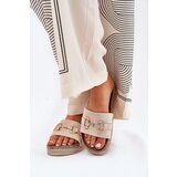 Boto Ladies Platform Slippers With Golden Decoration And Glitter Beige Morisela | shoptok.hr
