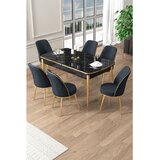 Hanah home trpezarijski set Pale, sto na razvlačenje i 6 stolica, ploča u dekoru crnog mermera, zlatne noge, antracit tkanina Babyface | Eponuda.com