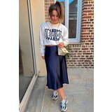 Madmext Navy Blue Basic Long Satin Skirt | Shoptok.si