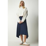 Happiness İstanbul Women's Navy Asymmetrical Cut Ribbed Knitted Skirt Cene