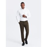 Ombre Men's classic cut chino pants with fine texture - dark olive | Shoptok.si