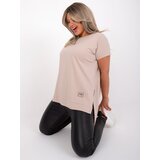 Fashion Hunters Beige long blouse plus size with slits | shoptok.hr