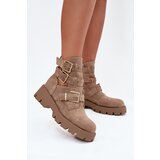 Boto Women's Ankle Boots with Straps and Silver Clamps Beige Helisse | shoptok.hr