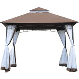 Outsunny Vrtni gazebo 3x3m z mrežo proti komarjem, 2-stopenjska streha iz poliestra, kovinski okvir rjave barve, (20744512) Cene