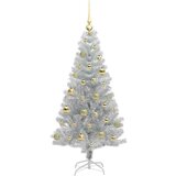 vidaXL Božično drevo med 150 LED z stojalom srebrna 150 cm PET | Shoptok.si