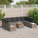 vidaXL 6-delni vrtni set kavča s blazinami v sivi barvi, poly rattan, akacija | Shoptok.si