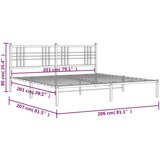 Metalni okvir za krevet s uzglavljem bijeli 200x200 cm | shoptok.hr