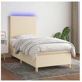 vidaXL Box spring postelja z vzmetnico LED krem 90x200 cm bl Cene
