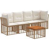  Set vanjskih sofa 5 pcs Prirodna i krema bijela Poliester - Prirodna sa stolom | shoptok.hr