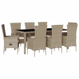  9-dijelni vrtni blagovaonski set od poliratana s jastucima bež Dužina stola 190 cm | shoptok.hr