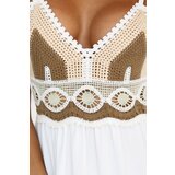 numoco basic 612-1 Long beige and white strapless dress with crochet top - boho | shoptok.hr