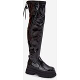 Boto Glossy Knee High Boots On A Chunky Platform Black Ravela | shoptok.hr