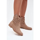 Boto Women's Boots With Perforated Pattern On Flat Heel Eco Suede Beige Athera | Shoptok.si
