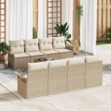vidaXL 9-delna vrtna sedežna garnitura z blazinami Bež Poly Rattan | Shoptok.si