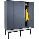 Wolf Garderobna omara s klopjo, vrata s polno steno, širina razdelka 400 mm, 4 razdelki, modro siva | Shoptok.si